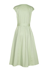 ALOE GREEN BELTED ZIPPED COTTON DRESS