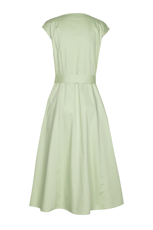 ALOE GREEN BELTED ZIPPED COTTON DRESS