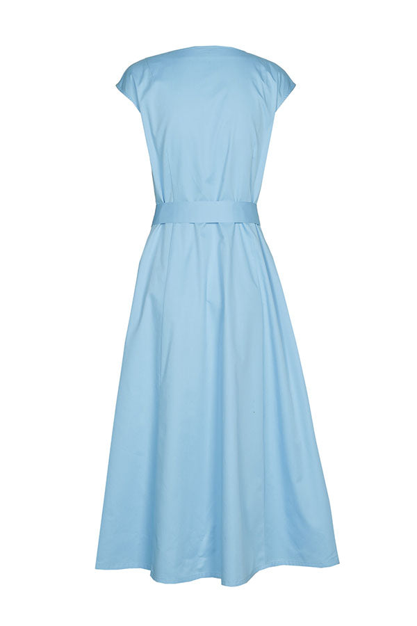 TURQUOISE BELTED ZIPPED COTTON DRESS