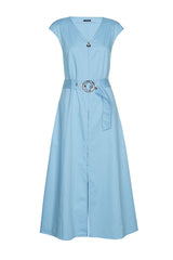 TURQUOISE BELTED ZIPPED COTTON DRESS