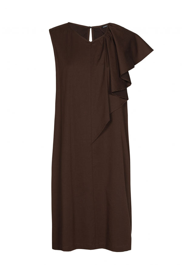 CHOCOLATE DRAPED SLEEVE COTTON DRESS