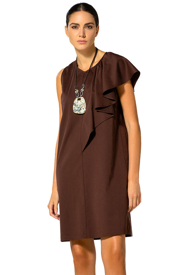 CHOCOLATE DRAPED SLEEVE COTTON DRESS