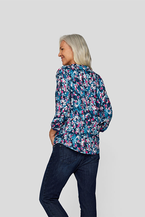 BLUE FLORAL PRINT BLOUSE