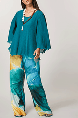 RENATA BRUSHSTROKE FLORAL PRINT CREPE DE CHINE TROUSERS