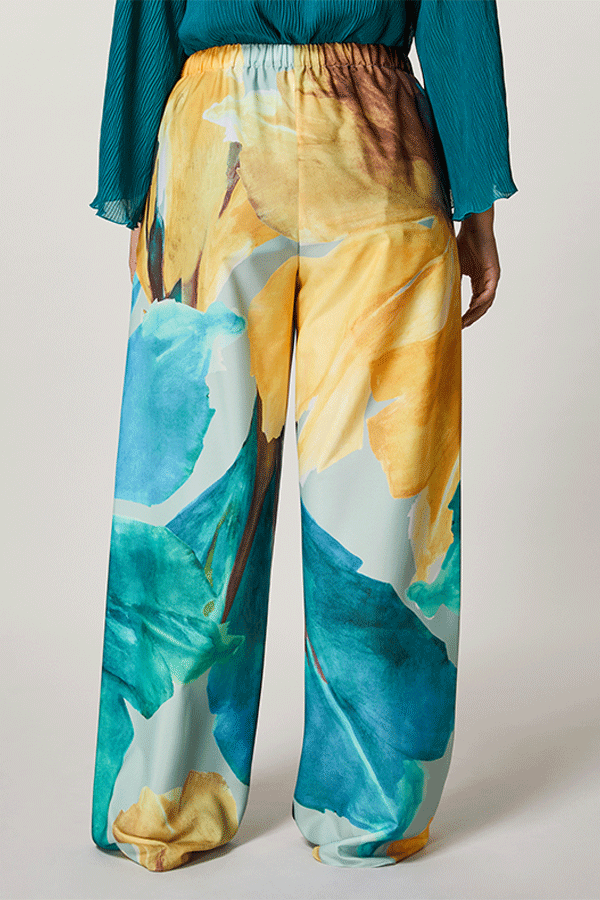 RENATA BRUSHSTROKE FLORAL PRINT CREPE DE CHINE TROUSERS