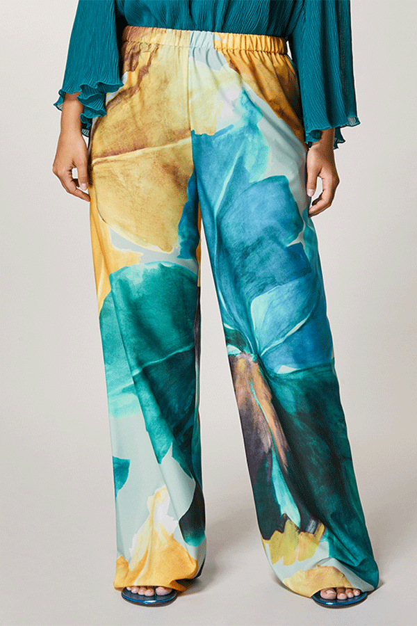 RENATA BRUSHSTROKE FLORAL PRINT CREPE DE CHINE TROUSERS