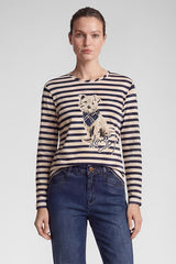 DOG MOTIF STRIPED SHIRT