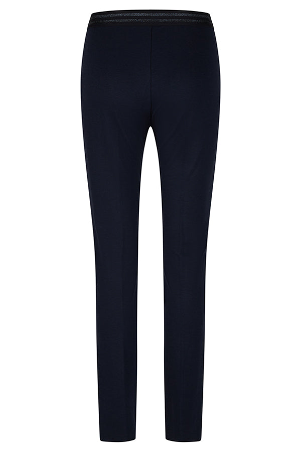 BLUE CONTRASTING ELASTIC WAISTBAND BASIC TROUSERS