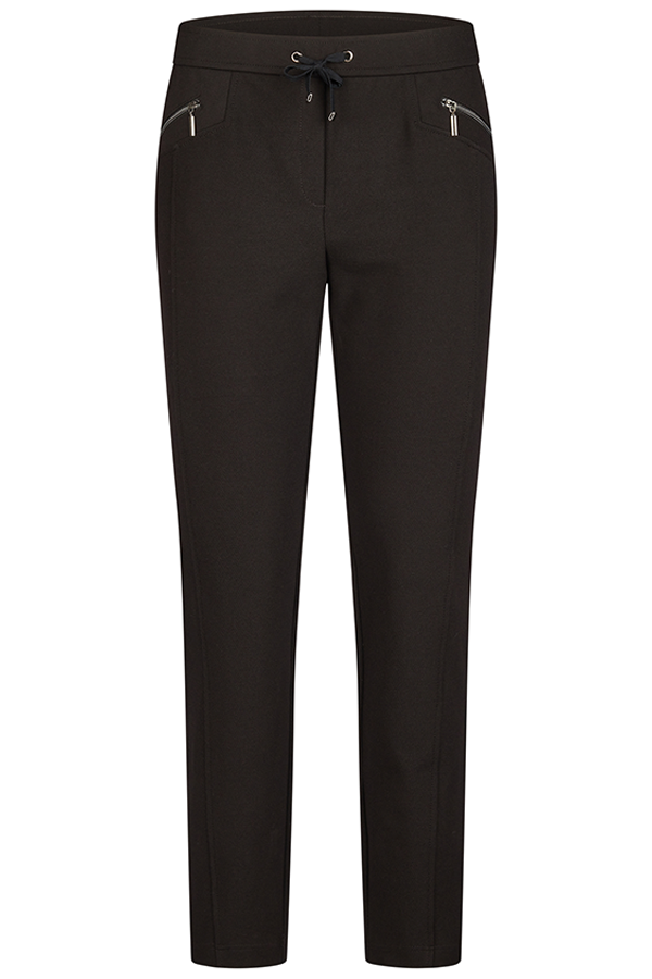 BLACK ZIPPED POCKETS DRAWSTRING BASIC TROUSER