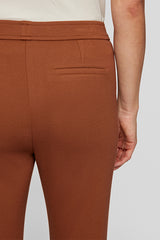 BROWN ZIPPED POCKETS DRAWSTRING BASIC TROUSERS