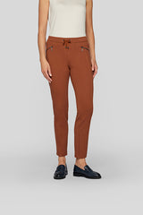 BROWN ZIPPED POCKETS DRAWSTRING BASIC TROUSERS