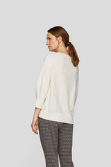 WHITE 3/4 SLEEVE KNIT SWEATSHIRT