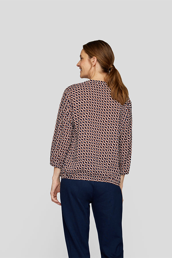 BLUE GEOMETRIC PRINT BLOUSE