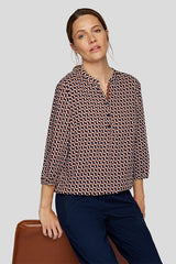 BLUE GEOMETRIC PRINT BLOUSE