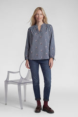 STAND-UP COLLAR STRIPED SLIP-ON BLOUSE