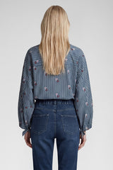 STAND-UP COLLAR STRIPED SLIP-ON BLOUSE