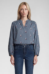 STAND-UP COLLAR STRIPED SLIP-ON BLOUSE