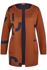 BROWN GRAPHIC DESIGN LONG CARDIGAN