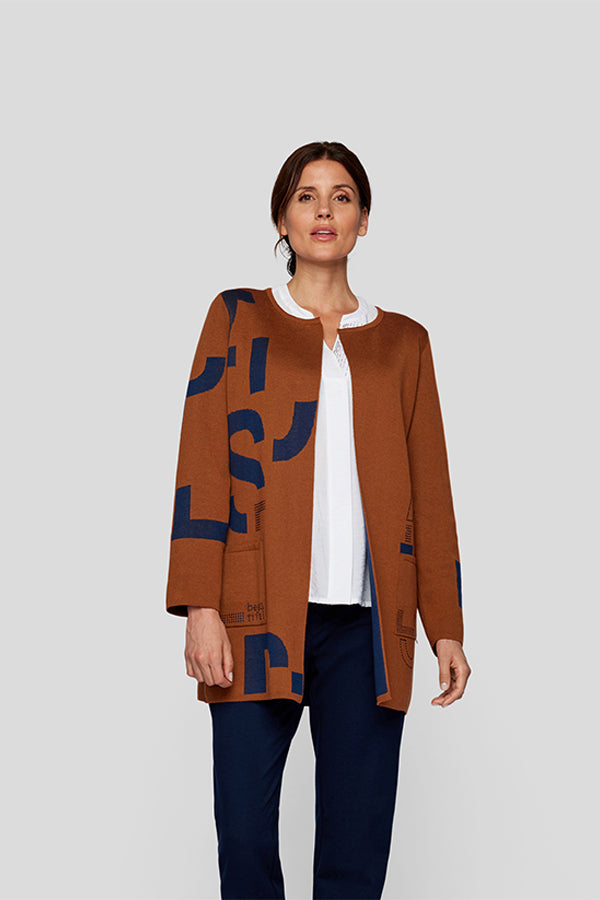 BROWN GRAPHIC DESIGN LONG CARDIGAN