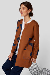 BROWN GRAPHIC DESIGN LONG CARDIGAN