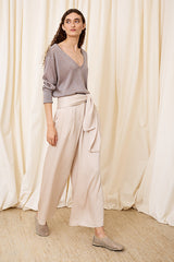 STONE-COLORED WIDE LEG TROUSERS