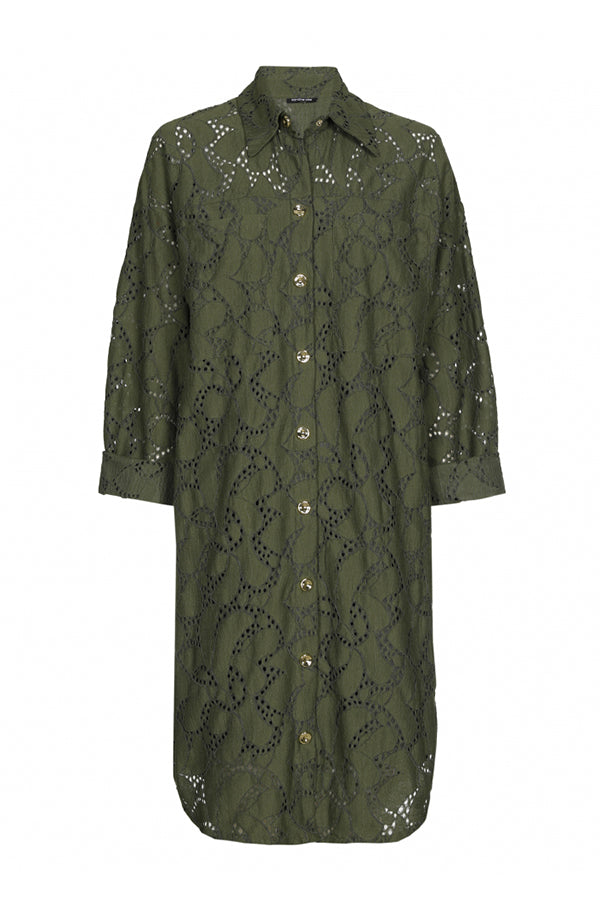 KHAKI LACE LINED SHIRT DRESS