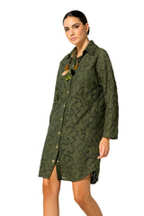 KHAKI LACE LINED SHIRT DRESS