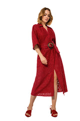 KIMONO SLEEVES LACE TEXTURED DRESS