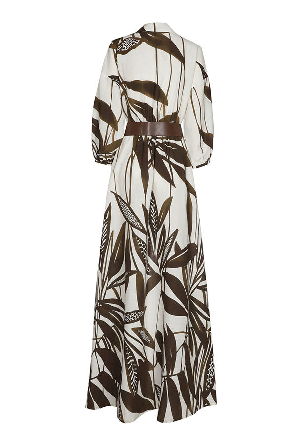 BROWN BOTANICAL PRINT MAXI DRESS