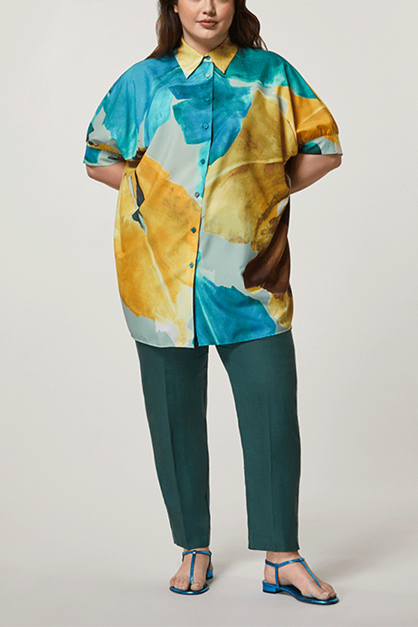 FELLINI BRUSHSTROKE FLORAL PRINT CREPE DE CHINE TUNIC