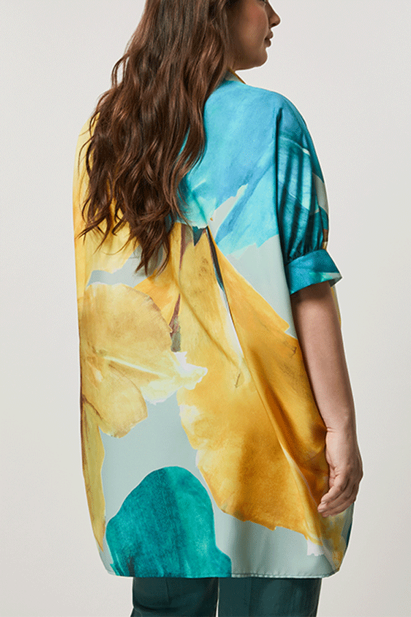 FELLINI BRUSHSTROKE FLORAL PRINT CREPE DE CHINE TUNIC