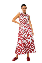GRAPHIC PRINT SLEEVELESS MIDI SHIRT DRESS
