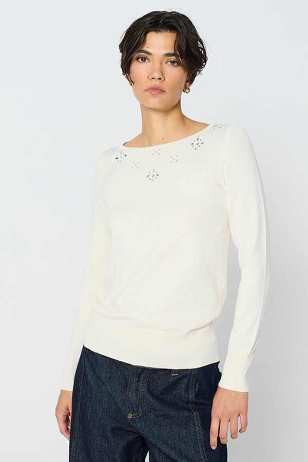 ECRU HOTFIX DETAIL BOATNECK SWEATER