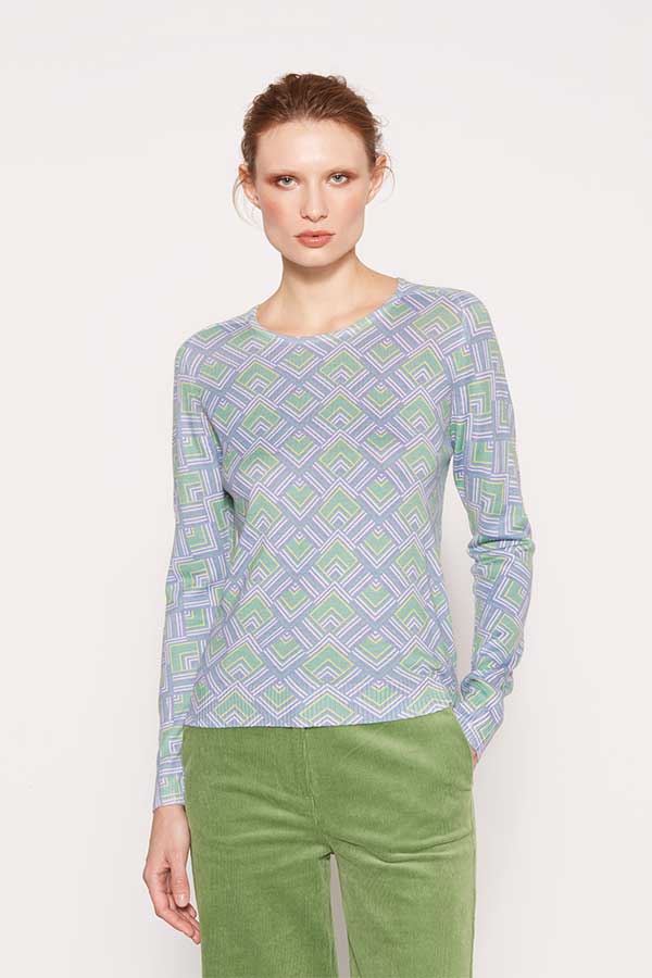 GREEN GEOMETRIC PRINT SWEATER