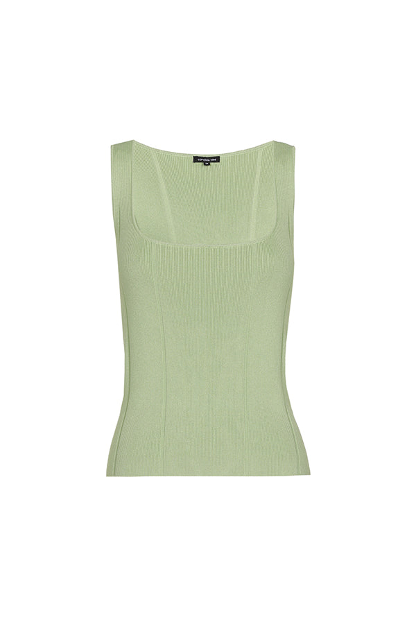 ALOE GREEN FITTED RIBBED KNIT TOP