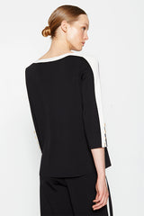 CONTRAST STRIPE BLACK BOAT-NECK SWEATER