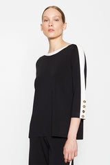 CONTRAST STRIPE BLACK BOAT-NECK SWEATER