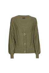 KHAKI STITCH FINISH FINE CARDIGAN