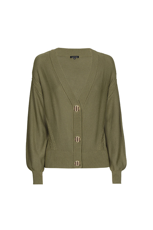 KHAKI STITCH FINISH FINE CARDIGAN