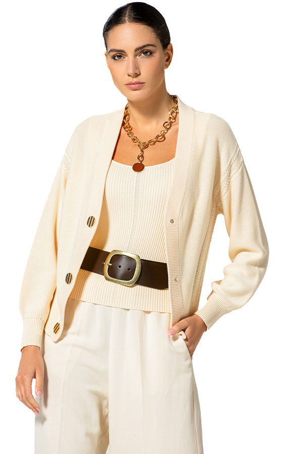 BEIGE STITCH FINISH FINE CARDIGAN