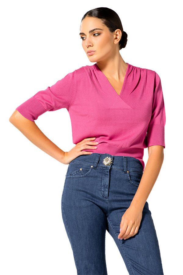 ORCHID PLEATED SHOULDER FINE PULLOVER