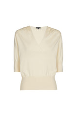 BEIGE PLEATED SHOULDER FINE PULLOVER