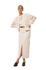 NATURAL EMBROIDERED FLORAL DETAIL TULLE CARDIGAN