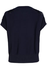 NAVY FLORAL DETAIL FINE KNIT SWEATER