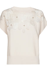 NATURAL FLORAL DETAIL FINE KNIT SWEATER