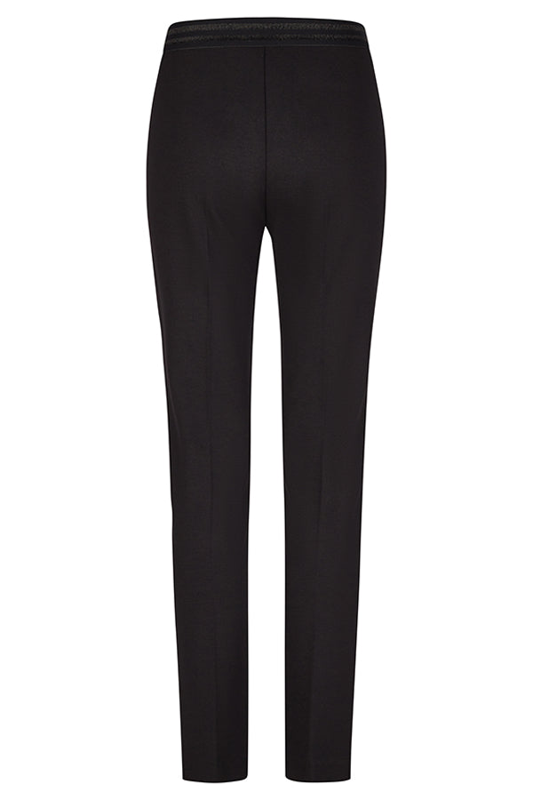 BLACK CONTRASTING ELASTIC WAISTBAND BASIC TROUSERS