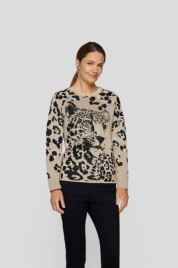 BEIGE ANIMAL PRINT SWEATER