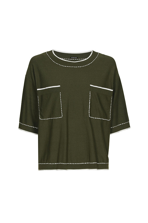 KHAKI BI-COLOR LOOSE PULLOVER