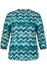 BLUE GEOMETRIC PRINT BLOUSE