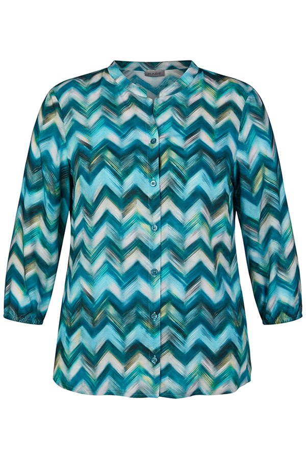 BLUE GEOMETRIC PRINT BLOUSE